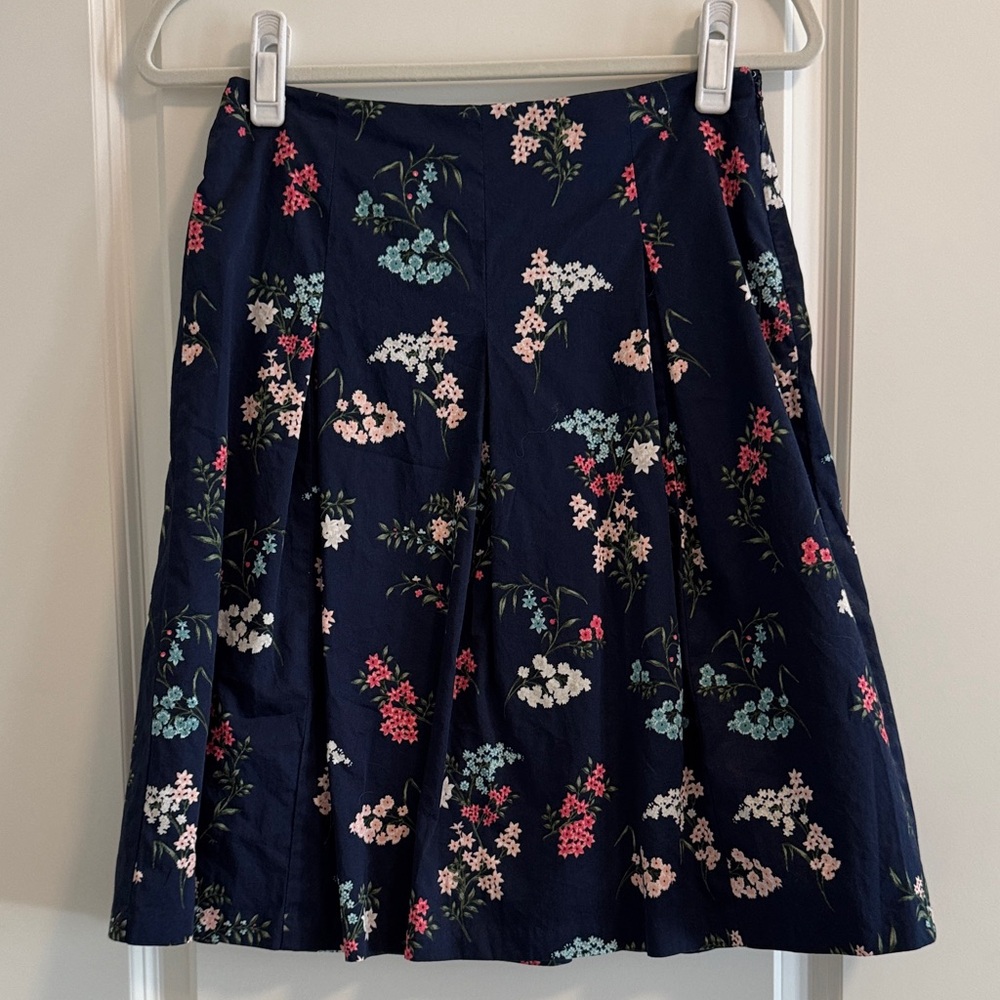Charter Club Navy Floral A-Line Skirt